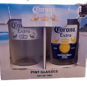 Set of 2 CORONA Extra Pint Beer/Cerveza Glasses 16 oz Barware